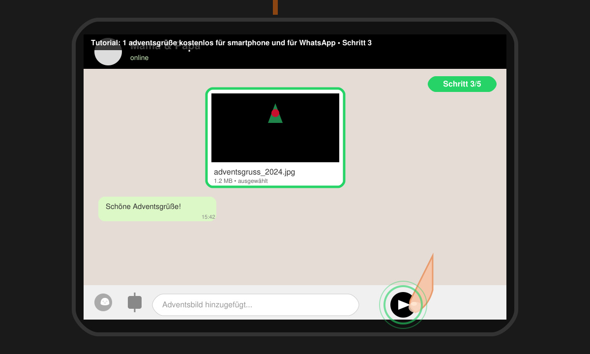 Versand eines Adventsgrußes über WhatsApp auf dem Smartphone