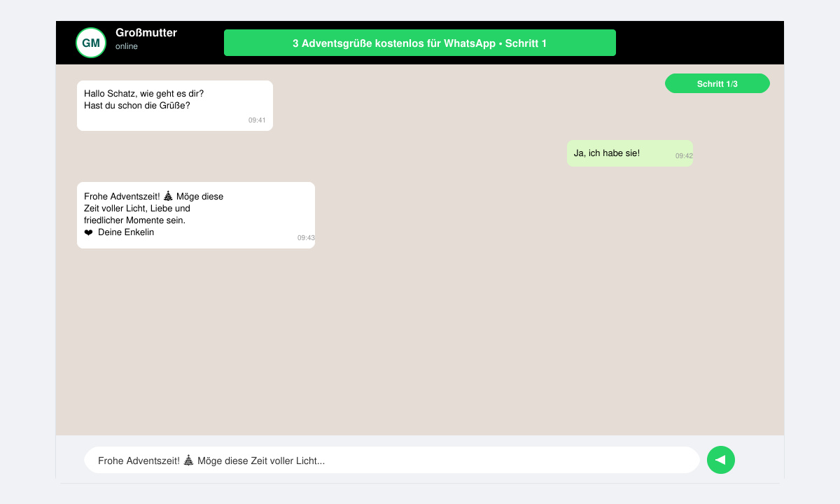 WhatsApp-Chat mit kopiertem Adventsgruß