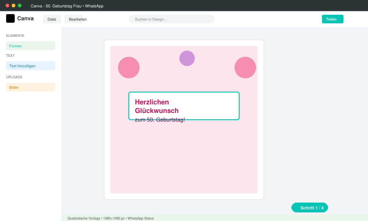 Schritt 1: Canva Vorlage für 50 geburtstag frau WhatsApp kostenlos erstellen