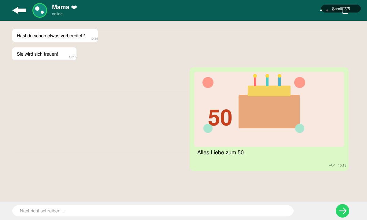 Fertig erstelltes Bild zum 50. Geburtstag Frau in WhatsApp senden