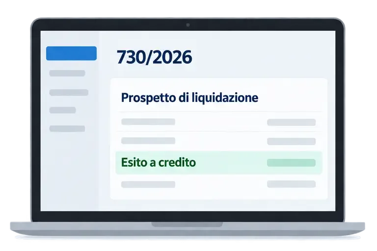 Illustrazione di un prospetto 730/2026 con la voce Prospetto di liquidazione e l’esito a credito evidenziato