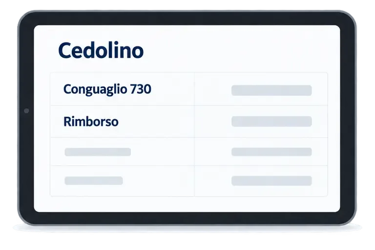 Illustrazione di un cedolino con le voci Conguaglio 730 e Rimborso