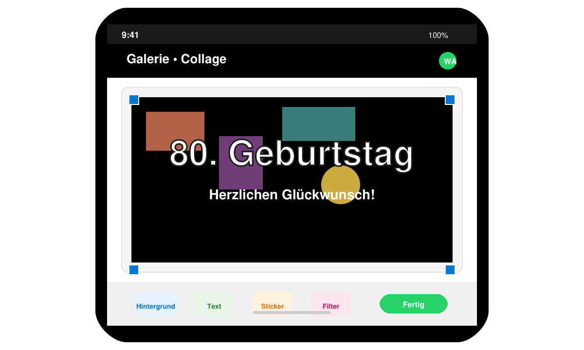 Erste Einladungsvorlage zum 80. Geburtstag in der Galerie-App erstellen
