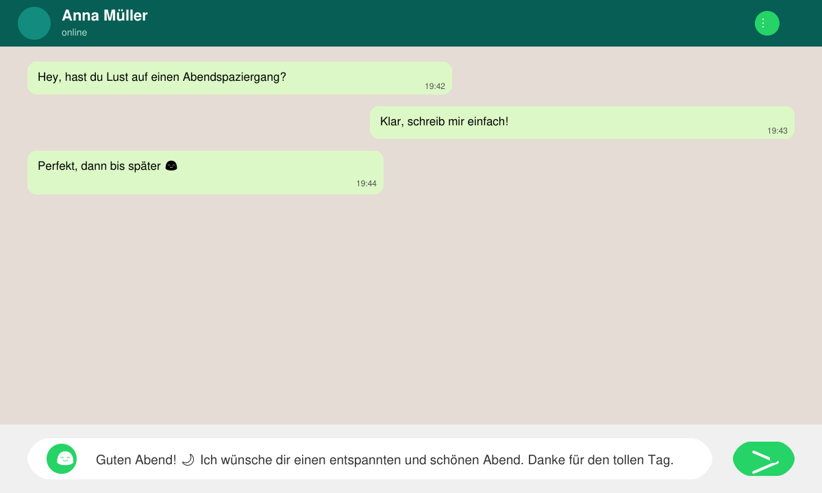 Abendgruß in WhatsApp senden und Ergebnis ansehen