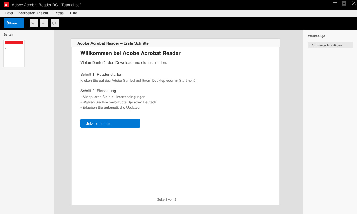 Installierter Adobe Acrobat Reader mit geöffnetem PDF-Dokument