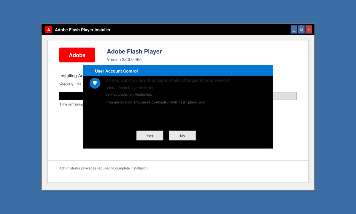 Adobe Download Flash Player installation wizard running on Windows