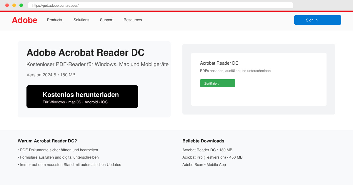 Adobe PDF reader kostenlos