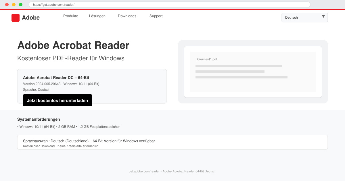 Adobe reader 64 bit deutsch kostenlos