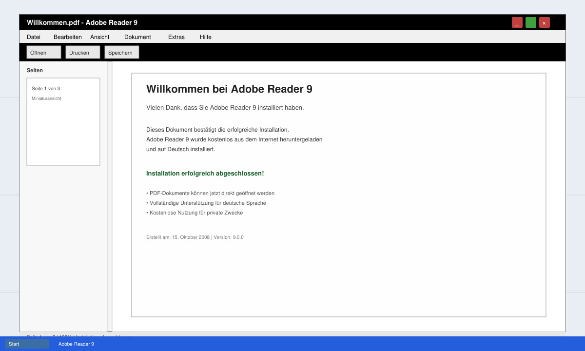 Adobe Reader 9 nach erfolgreicher Installation unter Windows