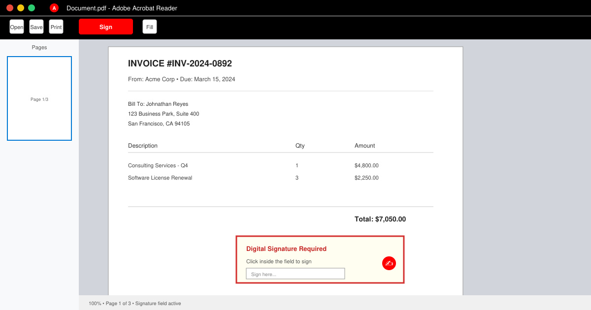 Adobe Reader Digital Signature