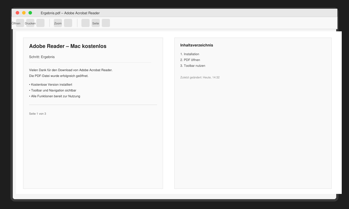 Installierter Adobe Reader auf Mac mit geöffneter PDF