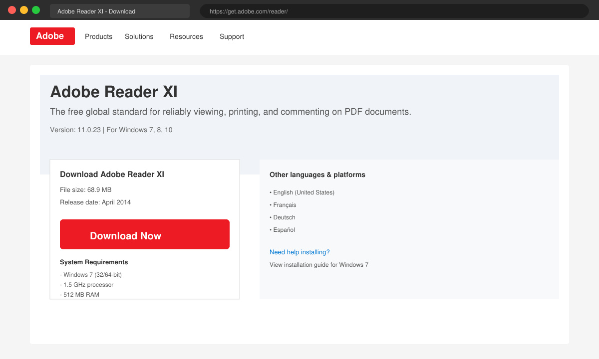 صفحة تحميل Adobe reader Windows 7
