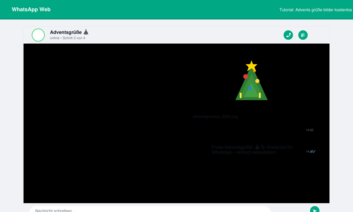 WhatsApp-Chat-Fenster mit gesendetem Adventsbild und Textnachricht