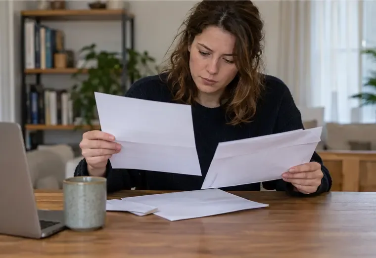 Een bewoner bekijkt papieren voordat zij een nieuwe afvalpas voor haar adres aanvraagt.