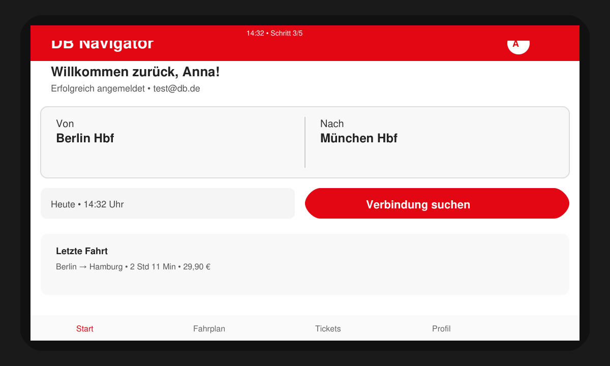 Erfolgreiche Installation der App db navigator kostenlos mit Startbildschirm