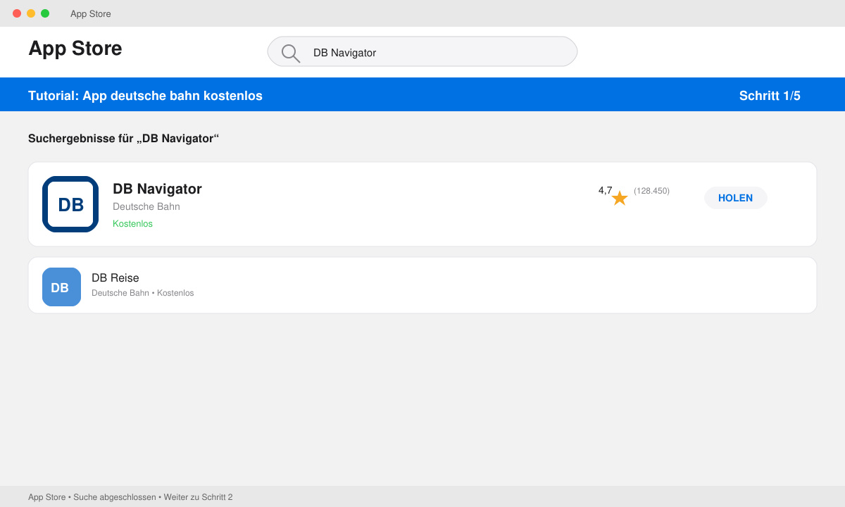 Suche nach DB Navigator im App Store