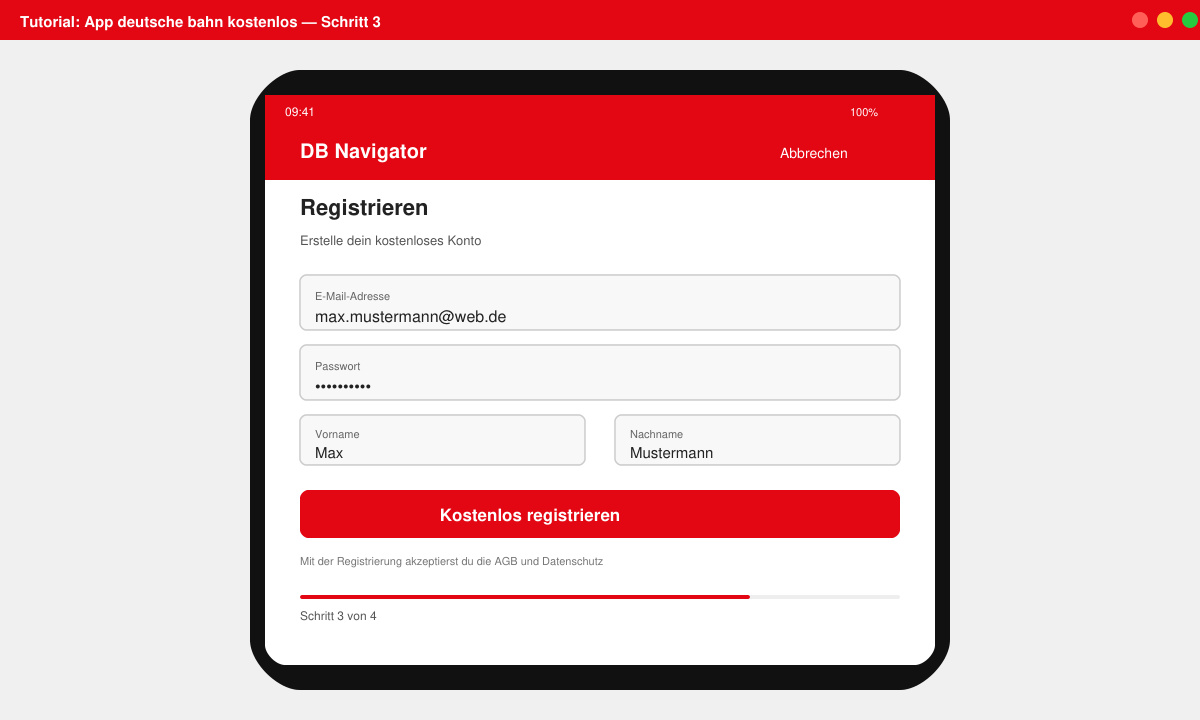 Registrierung in der DB Navigator App