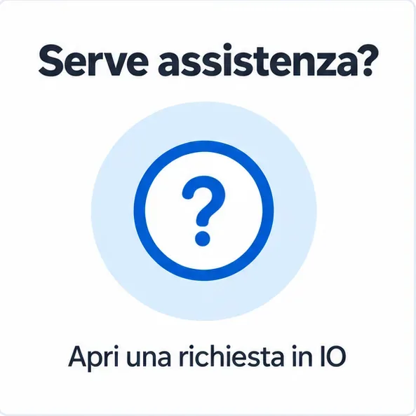 Pannello schematico con un grande punto interrogativo e la frase «Apri una richiesta in IO».