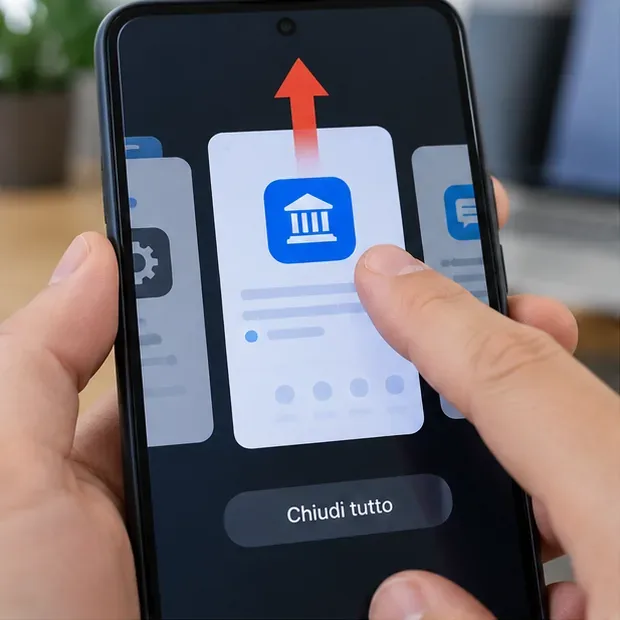 Schermata esemplificativa delle app recenti con un’app dei servizi pubblici pronta per essere chiusa