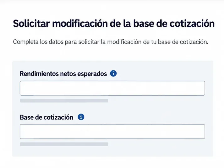 Esquema de dos campos vacíos rotulados Rendimientos netos esperados y Base de cotización.