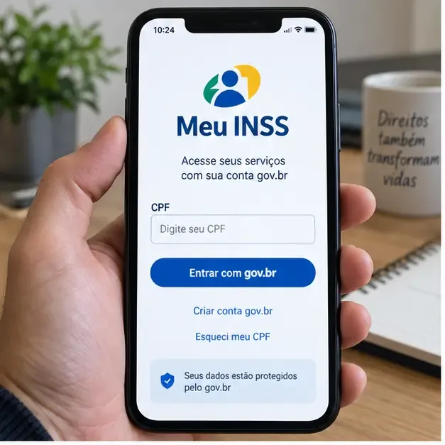 Tela do Meu INSS mostrando o acesso com CPF e a opção Entrar com gov.br