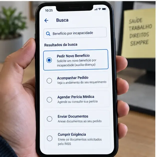 Resultados de busca do Meu INSS com a opção Pedir Novo Benefício selecionada