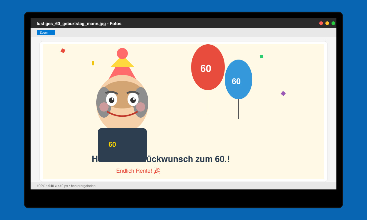 Erfolgreich heruntergeladenes lustiges Bild zum 60. Geburtstag