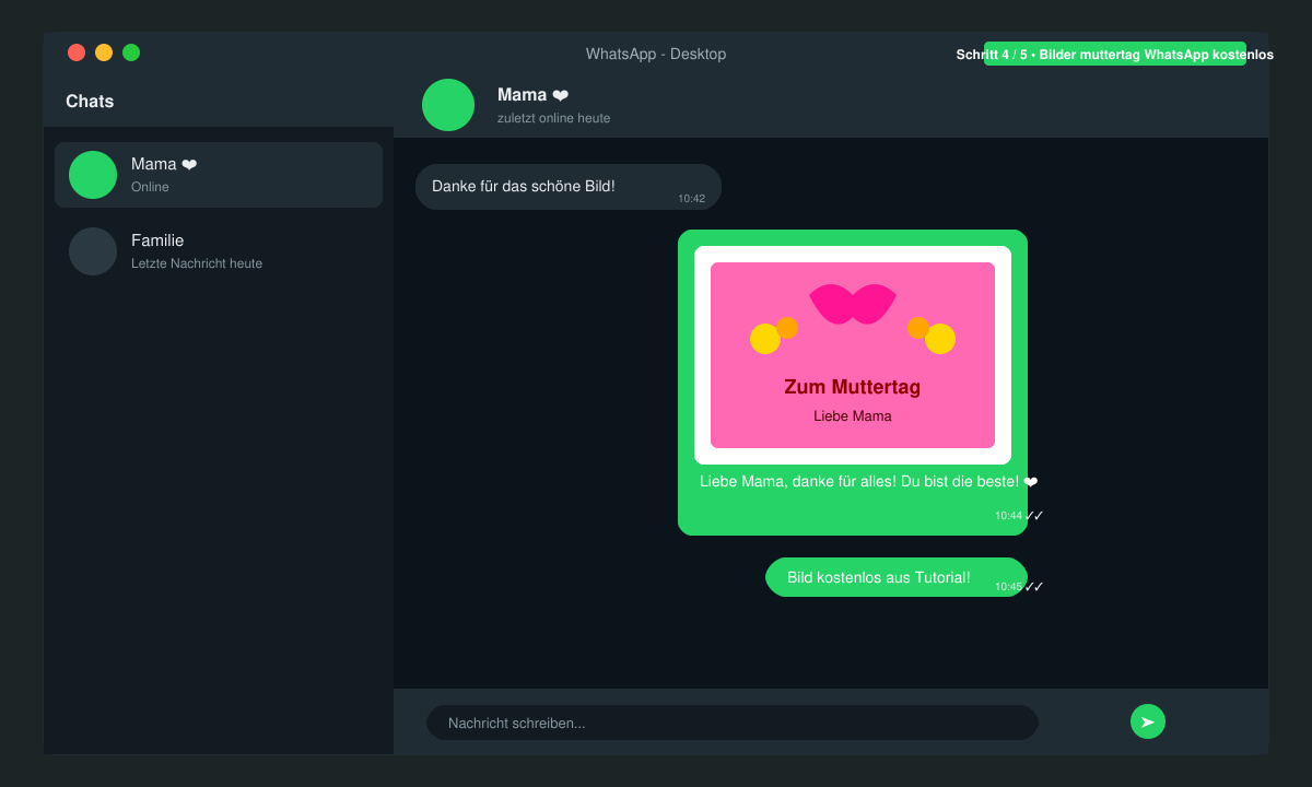 WhatsApp-Chat mit versendetem Muttertagsbild