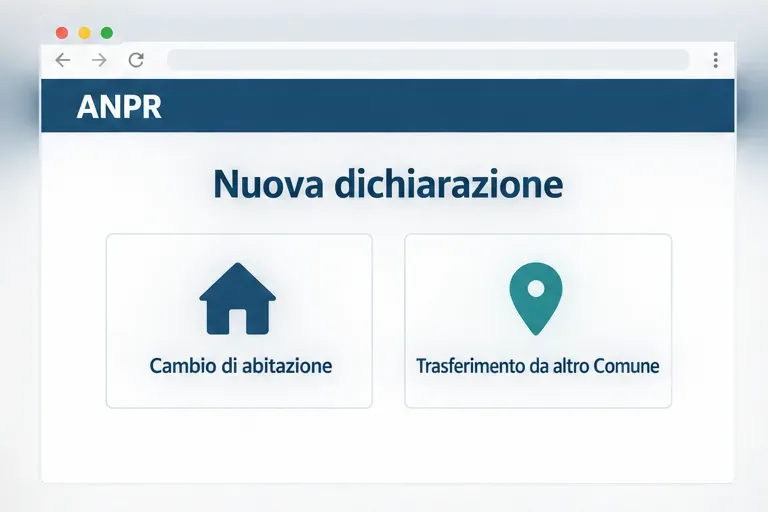 Schermata schematica con le opzioni Cambio di abitazione e Trasferimento da altro Comune