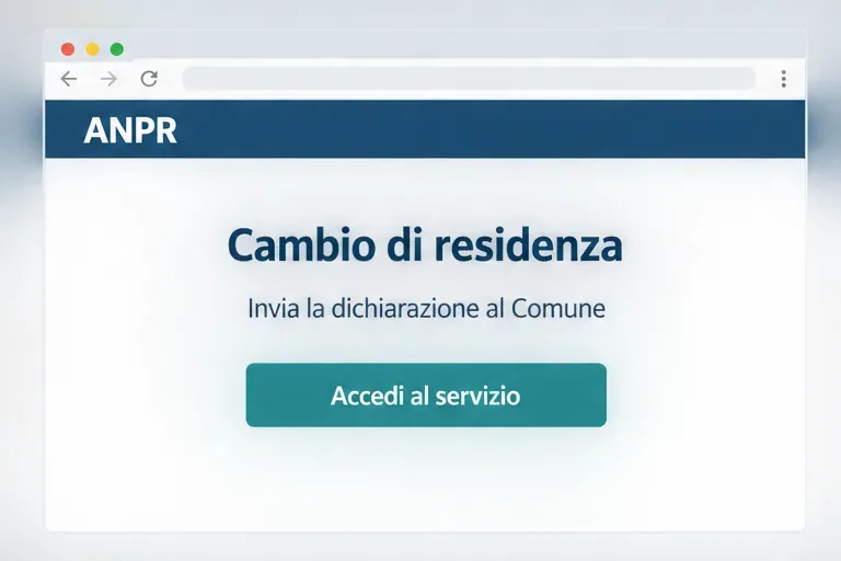 Schermata schematica del servizio ANPR con il titolo Cambio di residenza e il pulsante Accedi al servizio