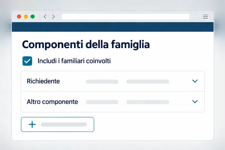 Schermata schematica della sezione Componenti della famiglia con il richiedente e un secondo componente