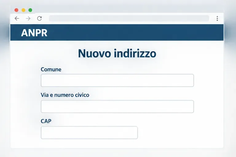 Schermata schematica del modulo Nuovo indirizzo con campi per Comune, via, numero civico e CAP