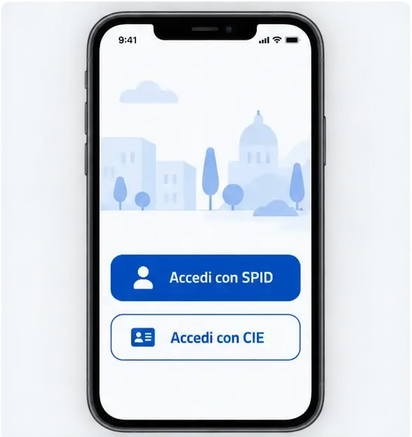 Schermata illustrativa di accesso a IO con i pulsanti Accedi con SPID e Accedi con CIE