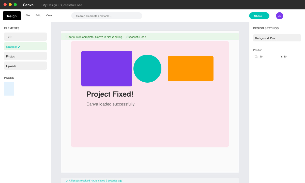 Canva editor open successfully after troubleshooting steps
