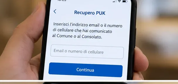 Schermata Recupero PUK dell’app CieID con il campo per inserire e-mail o numero di cellulare