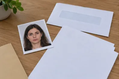 Une photo d’identité récente et des papiers vierges sont posés sur une table pour préparer un dossier de renouvellement