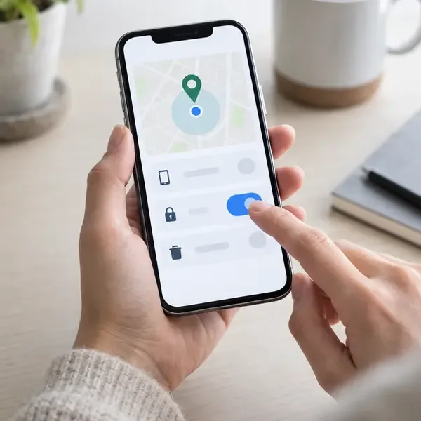 Main appuyant sur une commande de verrouillage dans une interface abstraite de localisation d’un téléphone perdu