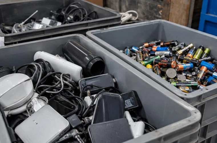 Piccoli apparecchi elettrici fuori uso e pile raccolti separatamente in contenitori
