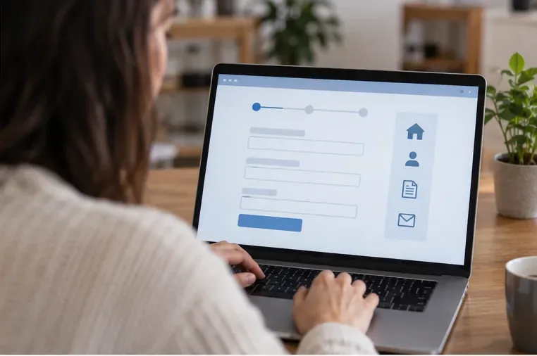 Personne remplissant un formulaire administratif en ligne sur un ordinateur portable