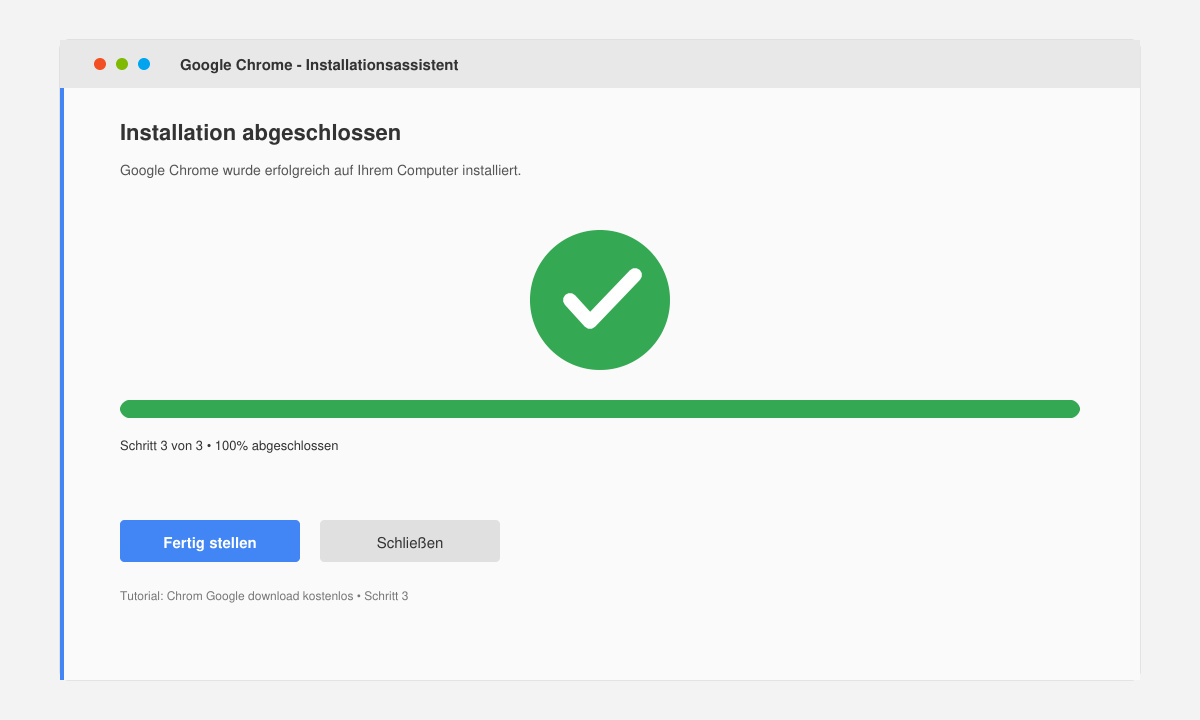 Installationsfenster von Google Chrome mit Fortschrittsbalken