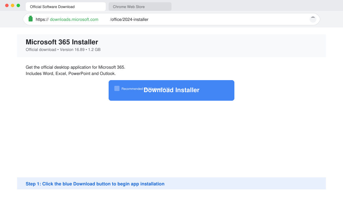 Chrome address bar with official app download page loaded during Chrome Download App Install