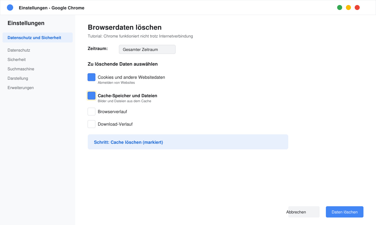 Cache in Chrome löschen Schritt