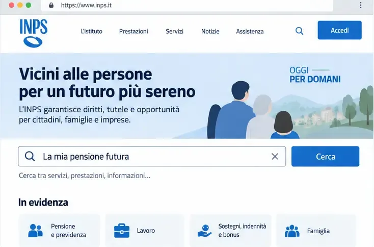 Rappresentazione illustrativa della ricerca di “La mia pensione futura” nella casella dei servizi INPS.
