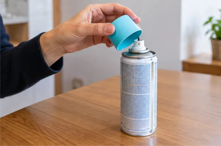 Mano che rimuove il cappuccio di plastica da una bomboletta spray integra
