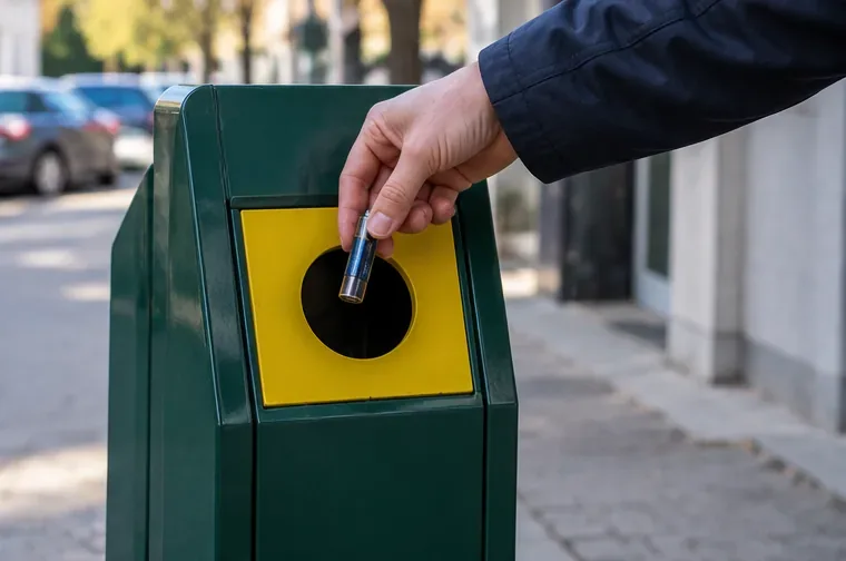 Mano che inserisce una pila portatile in un contenitore dedicato alla raccolta delle batterie usate