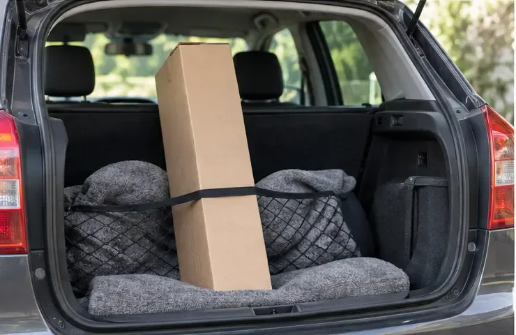 Contenitore di cartone fissato nel vano bagagli di un’automobile