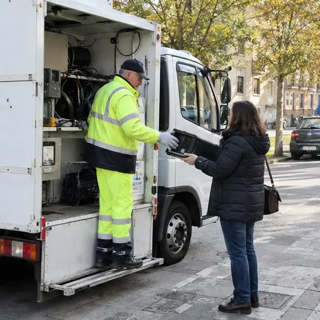 Operatore che riceve un piccolo dispositivo elettronico durante una raccolta mobile