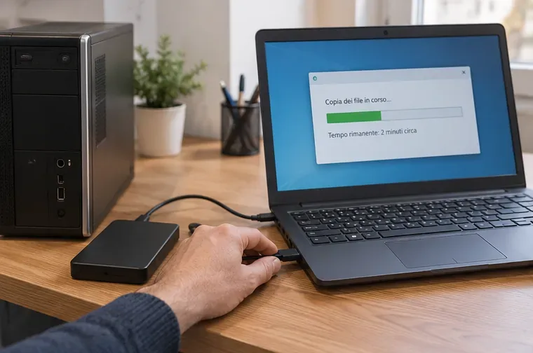 Backup dei file di un vecchio computer su un disco esterno prima dello smaltimento