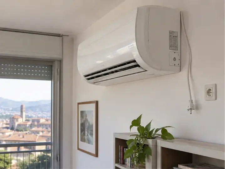 Unità interna di un climatizzatore split spenta e scollegata in un appartamento