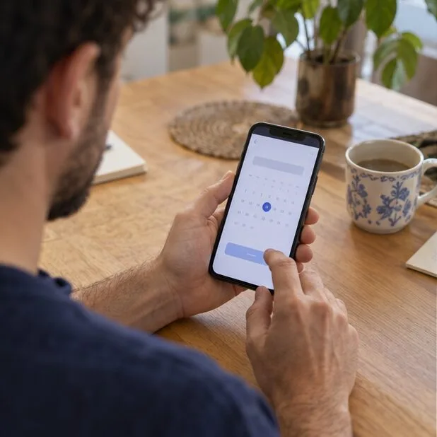 Una persona prenota il ritiro di un rifiuto ingombrante usando uno smartphone